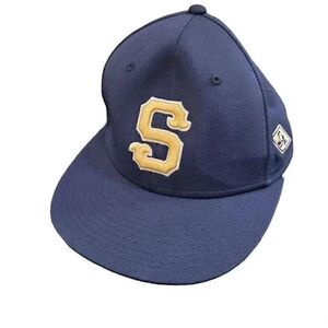 The Game Pro Gametek II Men's Navy w White S & Bird Patch Flex-Fit Baseball Cap